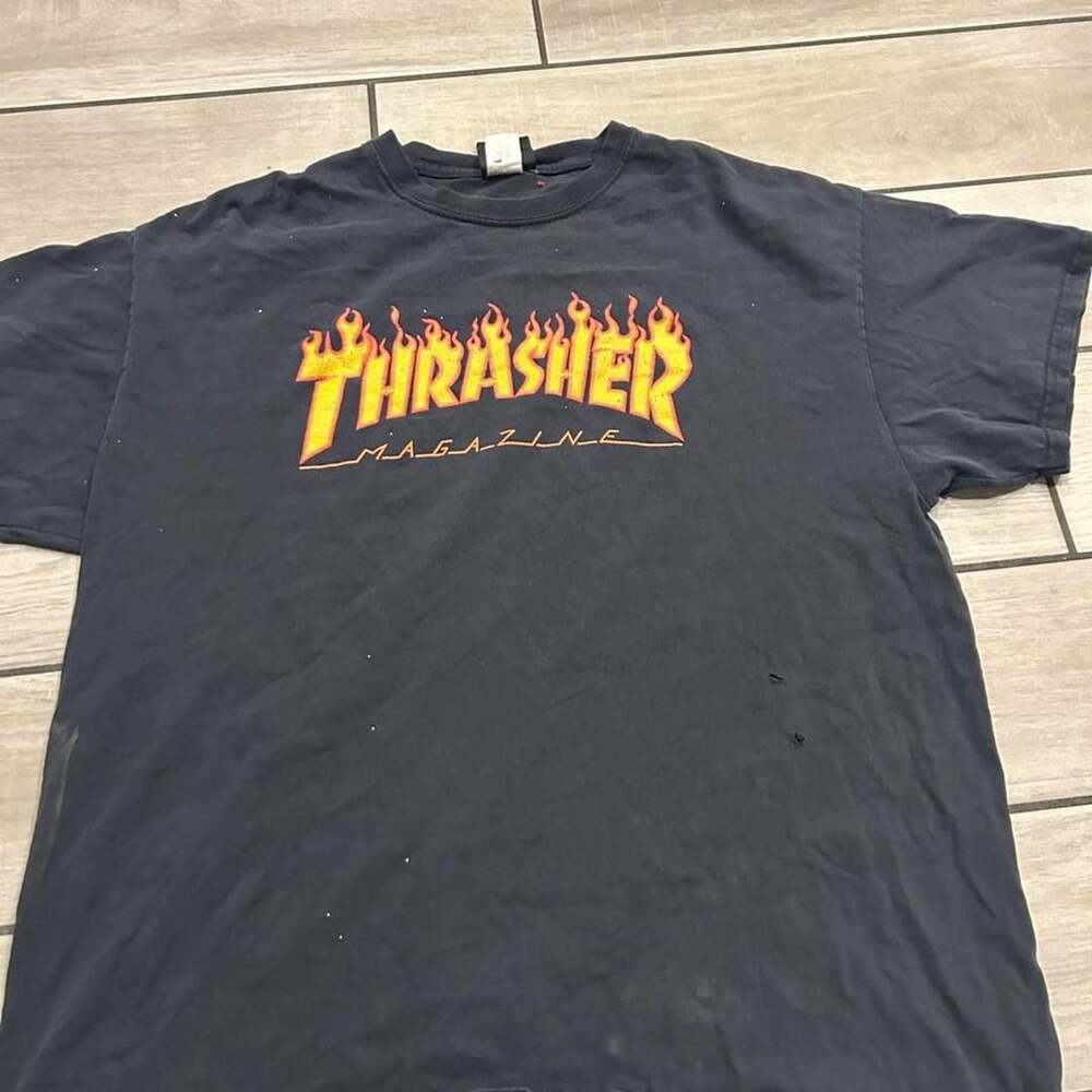 Thrasher Magazine Flame Logo T-Shirt Size XL Black Skate Tee